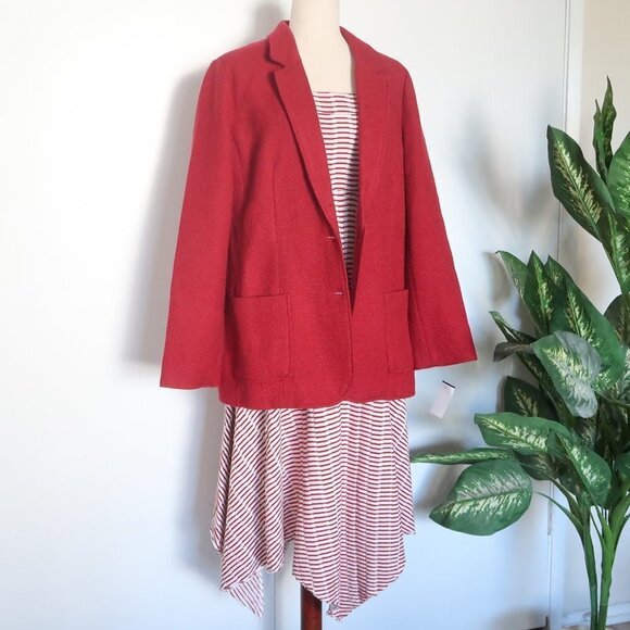 J. Jill Wool Raspberry Red Tweed Single Breasted Career Blazer / Jacket Size L - Picture 5 of 9